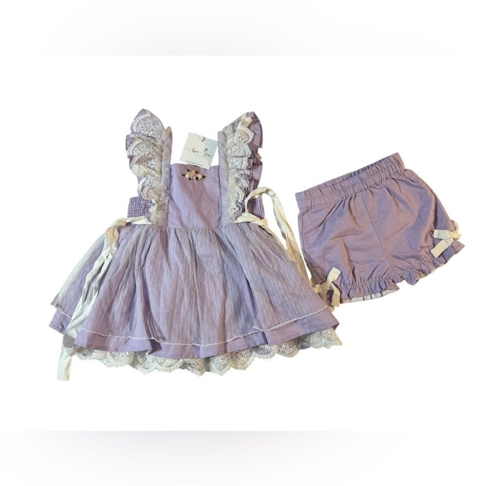 NWT Love + Grow Clothing Co Lavender Linen Dress & Bloomers Set 3T